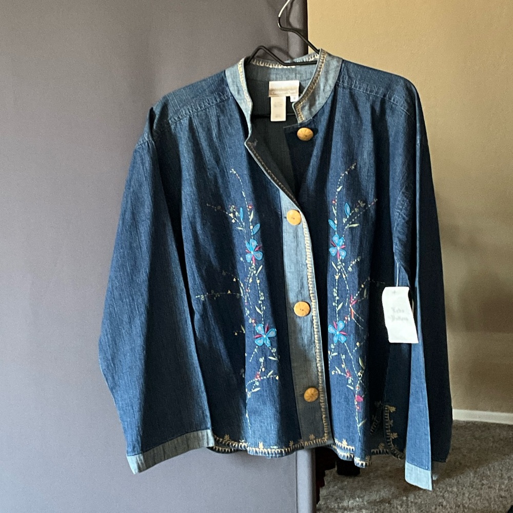 Coldwater Creek Blue Embroidered Jean Jacket